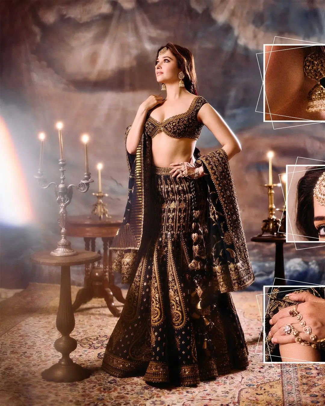 Tamanna Bhatia Stills in Beautiful Black Designer Lehenga Choli